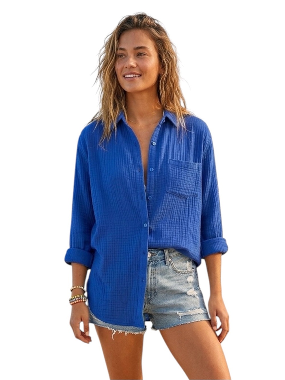 Rachel Roy Royal Blue Button-Down Shirt Linen look